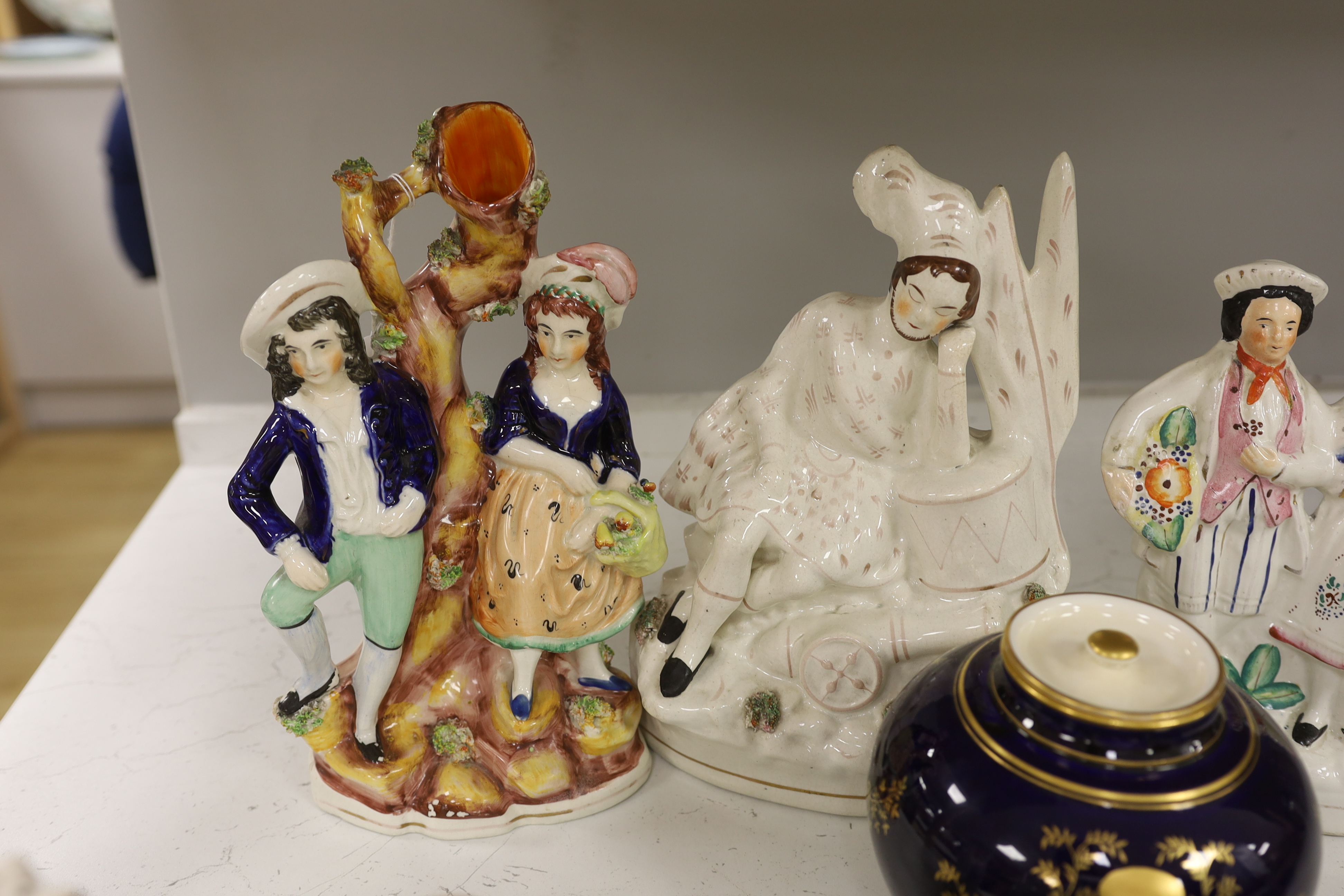 A group of 19th century Staffordshire groups or figures, tallest 28cm